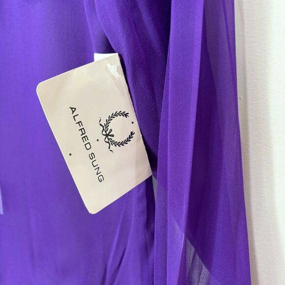 VTG Alfred Sung Purple Silk Chiffon Sheer Mock Neck Blouse 6 Floral Whimsigoth - Picture 5 of 14